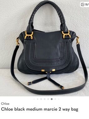 Chloe Black Marcie Medium Leather Shoulder Bag with Gold Hardware